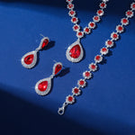 FYUAN Exquisite Red Blue Green Necklace Earrings Bracelet Water Drop Crystal Earrings for Wedding Jewelry Sets