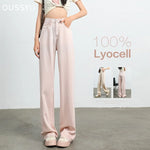 Summer Soft Lyocell Fabric Woman Jeans Loose Wide Leg Straight High Waisted Thin Pant Fashion Comfort Pink Casual Trousers