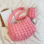 G5AE Womens Quilted Puffer Shoulder Bag Large Capacity Lightweight Handbag with Purse