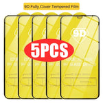5Pcs 9D Protective Glass For iPhone 13 11 12 15 14 Pro Max 8 Plus Screen Protector For iPhone 16 15 PRO XR XS MAX Tempered Glass