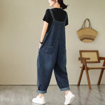6223 Spring Fall Fashion Women's Multi Pocket Cargo Suspender Female Vintage Patchwork Blue Denim Overalls Casual Loose Jumpsuit