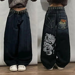 American Fashion Trend Joker Pattern Embroidered Loose Jeans Women Street Y2K New Hip Hop Oversized Wide-leg Pants Unisex Jeans