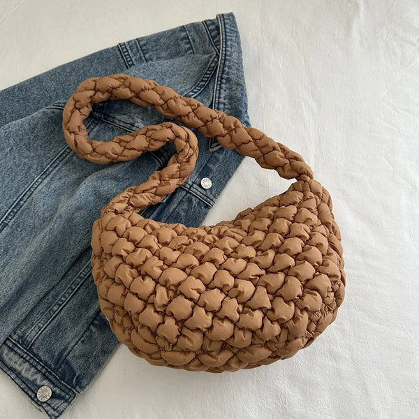 Fashion Winter Soft Pleated Plaid Shoulder Bags For Women, Casual Handbags Versatile Crossbody Bags For Daily Used