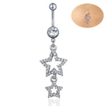 New Star Belly Button Rings Long Dangled Bar Belly Navel Piercing Ring Shinny Crystal Charming Oreja Body Jewelry Accessories