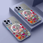 Magnetic Colorful Flower Phone Case For iPhone 15 16 Pro Max 14 13 12 Pro 11 For Magsafe Wireless Charge Soft Edge Acrylic Cover