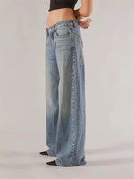Women's Fall Jeans with Pockets Fashion Loose Fit Casual Solid Low Rise Wide Leg Denim Pants