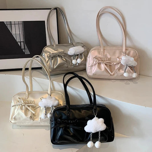 Korean Version Sweet Girly Style Shoulder Bag Fashion Pleated Handlebags for Women PU Leisure Armpit Bag Female Hand Bags Purse