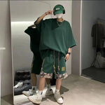 2024 Summer New Men's Leisure Sports Chinese Style Retro Couple Set Breathable Loose Fashion Splicing Two Piece Set
