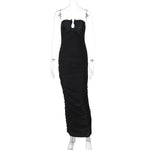 Dulzura Sleeveless Strapless Pleated Maxi Dress With Button Women’S Sexy Elegant Long Dress Party Club Office Spring Summer