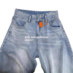 High-Waisted Slimming Draped Jeans Women's Autumn Thin Style Wide-Leg Double-Buttoning Ice Silk Dragged Leg Pants Plus Size