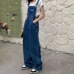 Blue Jumpsuits Jeans Women Straight Fashion Casual Wide Leg Pants Streetwear High Waist Vintage Female Harajuku Y2K Trousers