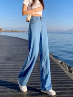 Brand Clothing Summer Soft Natural Lyocell Fabric Women's Jeans Thin Baggy Straight Denim Pants High Waist Casual Trouser Female