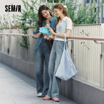 Semir Jeans Women 2024 New Winter Style with Fleece-Lined Floor-Length Trousers Hong Kong Style Wide-Leg Trousers