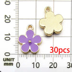 30pcs Purple Enamel Flower Charms Alloy Small Daisies, Cherry Blossoms, Rose Flower Pendants For DIY Jewelry Making Accessories