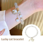 Exquisite Opal Beaded Bracelet for Women Elegant Lucky Cat Pendant Adjustable Bracelets Fashion Friendship Jewelry Gifts