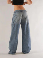 Women's Fall Jeans with Pockets Fashion Loose Fit Casual Solid Low Rise Wide Leg Denim Pants