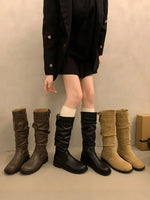 2025 Summer New Retro Thi Heel Mid-Calf Knight Boots  Boots Women's oes Faionable Rubber Sole round Toe Pure Color