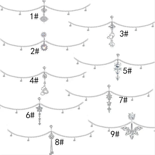 Sexy Dangle Rhinestone Piercing Navel Chain Belly Button Ring with Waist Chain Women Navel Piercing Body Jewelry