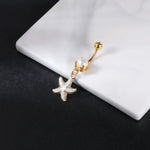 AOEDEJ 14G 1PC Shell Belly Piercing Ring Crystal Starfish Navel Ring Pearl Body Piercing Jewelry Summer Women Shell Belly Ring