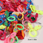 100Pcs/bag Ladies Lovely Rabbit Ear Hair Cord Wave Point Flower Print Cloth Art Hair Rope Hair Accessories