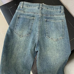 2025  Washed Diamond-encrusted Jeans Women's Spring Design Sense High-waisted Straight-leg Pants Loose Wide-leg Mopping Pants