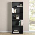 5-Shelf Bookcase with Adjustable Shelves, True Black Oak