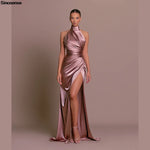 Womens Elegant Long Formal Evening Cocktail Party Dress Sexy High Split Ruched Bodycon Wedding Guest Bridemaid Maxi Dress