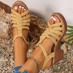 Fashion Woven Straps Chunky Heel Sandals Women Summer Ankle Buckle High Heeled Rome Shoes Woman Open Toe Platform Sandles 36-42