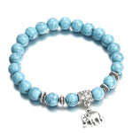 Ethnic Women's Hand Bracelets Elephant Charm Faux Turquoise Beaded Bracelet For Women Girls Elastic Bangle Gift Bracelets