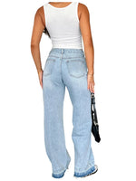 Denim Pant Women Mom Jeans Long Pants Mid Waist Straight Trousers Y2k Streetwear Elegant Splice Club Simple Spring 2025 Blue