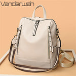 Brand Luxury Backpacks Soft Leather Waterproof Bagpack Preppy Style Young Student Bags Multifunction Mochilas Feminina Sac A Dos