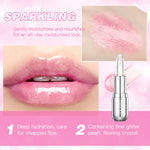 QIBEST Glitter Lipstick Lip Balm Color Change Transparent Moisturizing Crystal Jelly Pearlescent Lip Plumper Gloss Tint Cosmetic