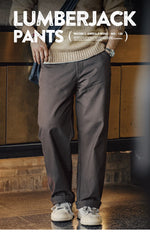 Maden Vintage Solid Logging Pants Versatile Cotton Straight Casual Lumberjack Pants with Zipper Fly and Pockets Trousers for Men