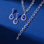 FYUAN Exquisite Red Blue Green Necklace Earrings Bracelet Water Drop Crystal Earrings for Wedding Jewelry Sets