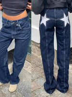 HOUZHOU Y2k Vintage Star Pattern Jeans Women Harajuku Loose Straight Denim Pants American Retro Baggy Street Aesthetics Trousers
