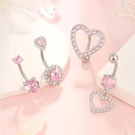 14G Stainless Steel Heart Dangled Belly Button Rings Belly Piercing Nombril for Women Girls Pink Zircon Crystal Sexy Navel Ring