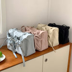 Lightweight Casual Nylon Shoulder Bag Unique Fresh Gentle Bow Design Travel Bag Solid Color Soft Large Capacity Women's Tote Bag