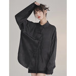 French Elegance Black Blouses Baggy Lapel Collar Korean Lady Sweet Cross Bandage Exquisite Shirts Single Breasted Streetwear