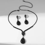 MYYA Water Drop Necklace Earrings Set Black Simple Water-drop Pendant Necklace Earrings Jewelry Set Wedding Prom Party Gift