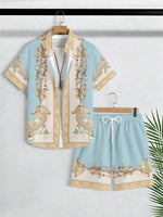 2025 Men's Short-sleeved Shirt Set Luxurious Retro Pattern Print Casual Fashion Daily Summer Vacation