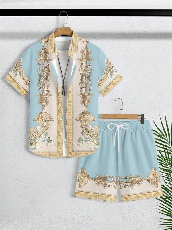 2025 Men's Short-sleeved Shirt Set Luxurious Retro Pattern Print Casual Fashion Daily Summer Vacation