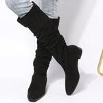 New Solid Color Comfortable Fashion Knee-high Fashion Boots Round Head Square Heels Increase Large Size Winter High Boots