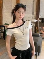 Summer 100% Cotton White Off shoulder Top Women Sport Casual Body Short sleeve T shirt Female Sexy Basic Tees Korean