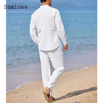 Plus Size Mens Casual Cotton Two Piece Sets 2025 Europe Style Vintage Basic Tops and Solid Pants Suit Male Beach Tracksuits Set