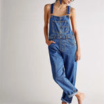 Fashion Denim Overalls for Women Loose Fit Classic Bib Casual Jean Stretchy Denim Overall Jumpsuit Tapered Leg Jean Pants