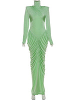 Weird Puss Autumn New Style Maxi Dress Women Turtleneck Full Sleeve Backless Skinny Stretch  Prom Party Ruched Elegant Vestidos