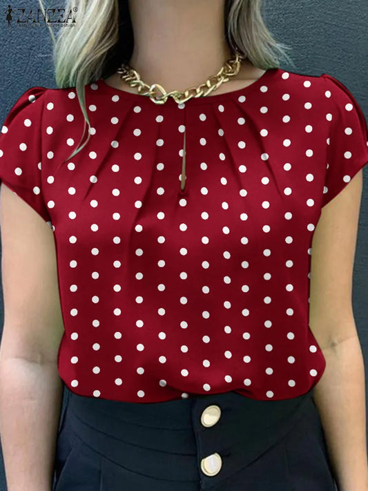 2024 Summer Tunic Tops ZANZEA Women Short Sleeve Polka Dots Blouse Work Holiday Shirt Casual O Neck Blusas Female Chemise Mujer