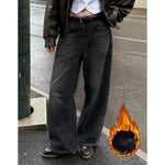 Winter Women Classic Snow Warm High Waist Jeans Girls Fleece Thermal Denim Pants Lady Baggy Straight Leg Plush Trousers