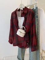 2024 New Red Black Checkered Long Sleeve Sunscreen Shirt for Women's Spring and Autumn, Loose and Lightweight Shirt Top Outer