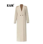 EAM Beige Zipper Pocket Back Bandage Blouse Women New Lapel Long Sleeve Loose Fit Shirt Fashion Spring Autumn 2025 1DF149100